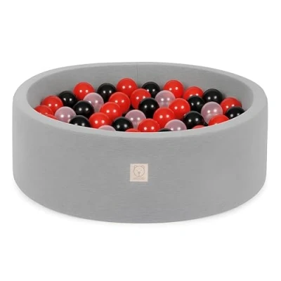 Bild av MISIOO Smart bollbad barn för babyrum 200 bollar leksak maskintvättbar Öko Tex 90 x 30 cm ljusgrå röd/svart/transparent