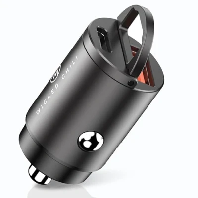 Bild av Wicked Chili 30 W Mini Dual USB billaddare, billaddare kompatibel med iPhone, iPad, Samsung, Huawei, mobiltelefon snabbladdare cigarettändare adapter smartphone C A (12 V, PD, QC)