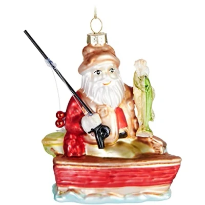 Bild av BRUBAKER Handmålat Glas Julkulor Roligt Motiv Handblåst Julgransdekoration Figurer Rolig Deko Hängande Trädkula Julgranskula Juldekoration Fiskare jultomten