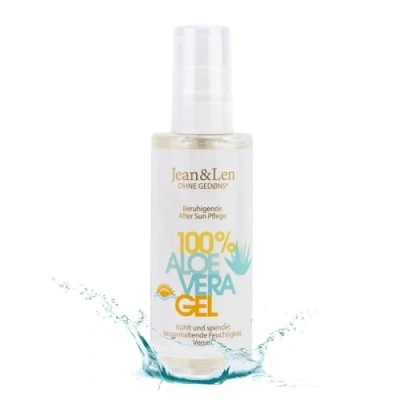 Bild av Jean &amp; Len Après Sun Aloe Vera Gel, lugnar och kyler huden, återfuktar, utan silikoner, nanopartiklar, emulgeringsmedel, mikroplaster, mineralolja, doft färgämnen, vegan, 100 ml