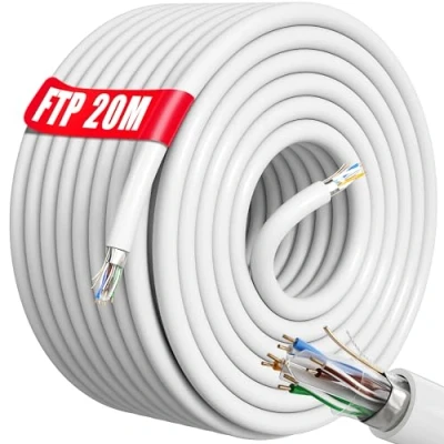 Bild av Nätverkskabel 20m Utomhus Cat6 Ethernet Kabel Vit Runda Lan FTP Skärmad Extremt Långa 23AWG Patchkabel Rj45 Hög Hastighet Internetkabel 1Gbps 250MHz 20 Meter