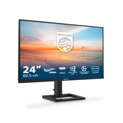 Bild av Philips 24E1N1300A FHD skärm 24 tum, 100 Hz, IPS, 1 ms, USB C ström, högtalare, anti flimmer, LowBlue läge (1920 x 080, 250 CD/m², HDMI 1.4 / C) svart