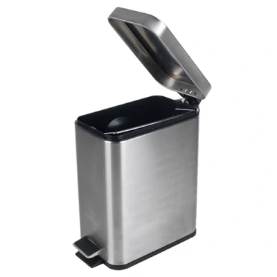 Bild av Beldray LA041173SS Rektangulär pedalbehållare liten soptunna med mjukt stängningslock, kontorskorg 5 liters kapacitet, avfallspapperskorg, smal återvinningsbehållare, silver