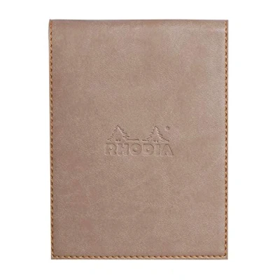 Bild av RHODIA 128104C Urklipp fodral + häftat anteckningsblock nr. 12 brungrå 8,5 x cm små fyrkanter 80 avtagbara ark g vitt Clairefontaine papper pennhållare fuskläder Rhodiarama