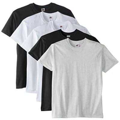 Bild av Fruit of the Loom herr super premium kortärmad t shirt (paket med 5), Vit/vit/svart/svart/aska, M