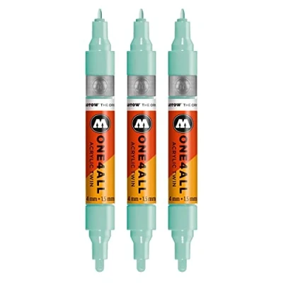 Bild av Molotow One4All Acrylic Twin markeringspenna (linjetjocklek 1,5 mm och 4 mm, hög täckning permanent), 3 stycken färg 020 lago, blå pastell