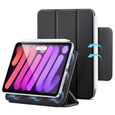 Bild av ESR för iPad Mini 7 fodral 2024, 6 2021, 8,3 tum, tunn, trifold tvåvägsstativ, starkt magnetfäste, hållbart skydd, stöder Pencil Pro, svart