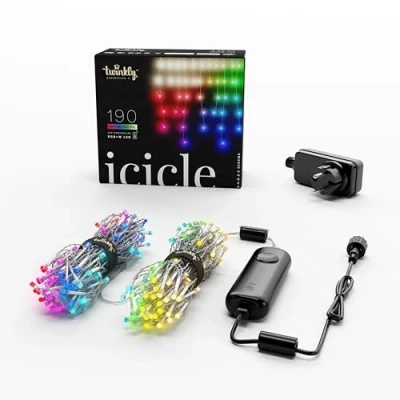 Bild av Twinkly TWI190SPP TEU 5mm Matt och Klar RGB ljusslinga Istapp, Transparent Tråd, 190 LED, WiFi, Gen II, IP44, 5m Längd
