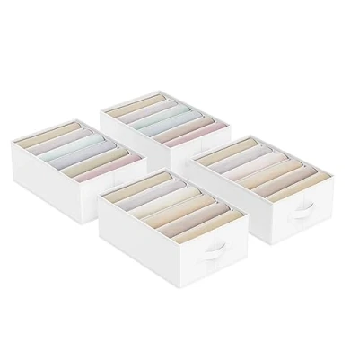 Bild av SONGMICS Set med 4 lådor, organisatörer, 6 fack garderobsorganisatörer, hopfällbara klädförvaring låda, 42 x 30 17 cm, för byxor, kläder, klassisk vit RUS009W04