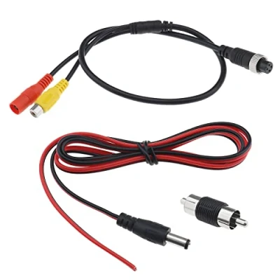 Bild av Be In Your Mind 4 PIN hona till RCA kabel med hane han adapter och 5,5 x 2,1 mm strömkabel för CCTV övervakningskamera ljud videosignaler