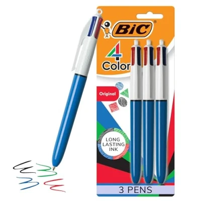 Bild av BIC 4 Color Ballpoint Pen, Medium Point (1.0mm), Assorted Inks, 3 Count