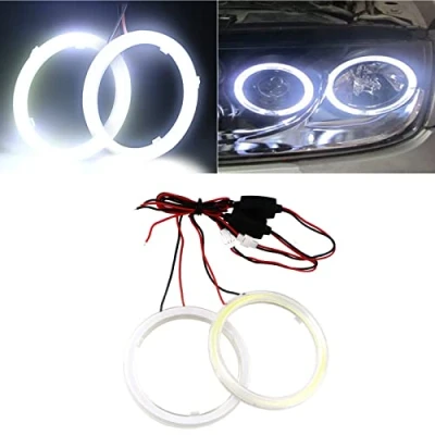Bild av Qasim 1 par vit 70 mm 60SMD COB LED gloria ring ängelögon bilstrålkastare med lampskärm skydd 12 V 24 DC