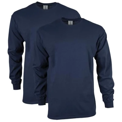 Bild av Gildan Herr Ultra Cotton Långärmad T shirt (förpackning med 2), Marinblått Xsp, 5XL