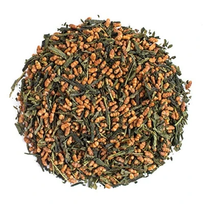 Bild av Moya Genmaicha Ekologiskt Japanskt Grönt Te Lösa Blad 100g Sencha med Ris från Japan Vänligt för Veganer och Vegetarianer Förpackat i en Flerfärgad Kartongburk Perfekt Present