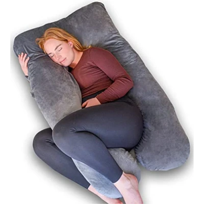 Bild av Ella Gravidkudde XXL U Form Sovkudde på sidan Kroppskudde Amningskudde 140x80cm Avtagbart jersey minky fleece överdrag Ljusgrå