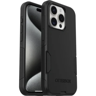Bild av OtterBox Commuter skal för iPhone 15 Pro, stöttåligt, fallsäkert, tåligt, skyddande skal, testad till militärstandard x3, Svart, Utan retailförpackning