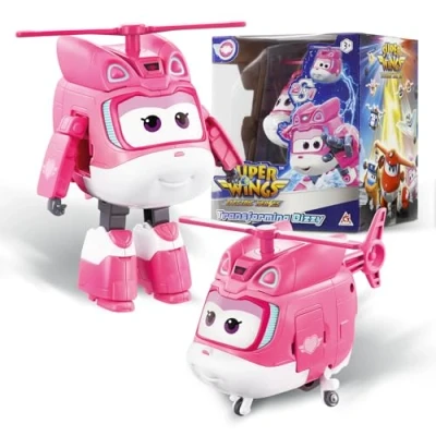 Bild av Super Wings Transformer Supercharged Dizzy flygplan, höjd ca 12,7 cm, babydocka, leksaksflygplan och robotfigur för pojkar flickor från 3 år