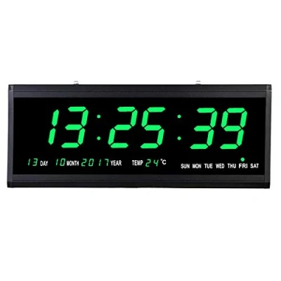 Bild av Digital väggklocka stor display, elektronisk LED vardagsrum termometer skärm klocka med m/datum &amp; temperatur