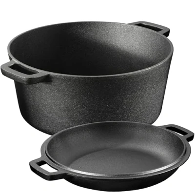 Bild av Navaris gjutjärnsgryta gryta 4,7 l/26 cm (5QT / 10,2 tum) holländsk ugn för brödtillverkning förkryddad med lock som kan användas stekpanna