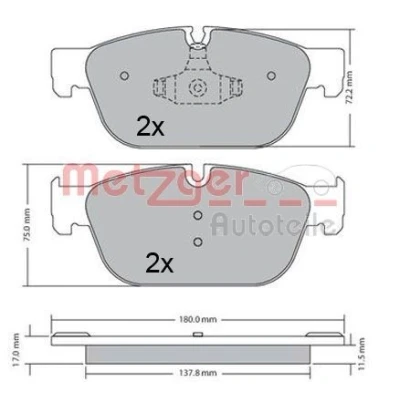 Bild av METZGER 1170619 Jeu de plaquettes frein Essieu avant contact signal d&#039;usure inclus avec tôle anti bruit PEUGEOT: 308 I 3/5 portes, 508 Berline