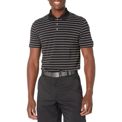 Bild av Amazon Essentials mäns slim fit snabbtorkande golfpikétröja med låg passform, svart rand, Large