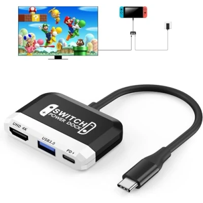 Bild av Switch TV docka för Nintendo Switch/OLED, 3 i 1 bärbar med 4K HDMI, USB 3.0 port, typ C 100 W PD, dockningsstation mini travel dock Switch/Switch OLED (svart)