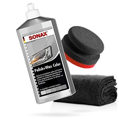 Bild av detailmate SONAX Handpoleringsset Polish + vaxfärg silver/grå 500 ml handpoleringssvamp, puck i kompositbyggnad, hård Ø 90/50 mm, Edgeless superfluffig mikrofiberpolerduk 550 GSM