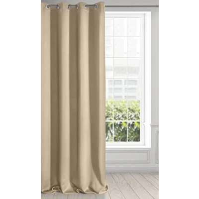 Bild av Eurofirany Logan gardin ogenomskinlig, mörkläggningsgardin, satin mörkläggningsgardin med öljett 1 st. Öljettgardin, elegant, slät, enfärgad, vardagsrum, sovrum, beige, 135 x 250 cm
