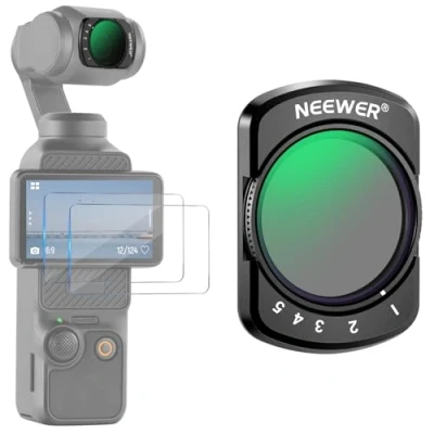 Bild av Neewer Variabelt ND2 32 filter kompatibelt med DJI Osmo Pocket 3, magnetiskt 1 5 begränsade stopp justerbart ND filter, actionkameratillbehör, HD optiskt glas, inkluderar 2 LCD skärmskydd, FL 50