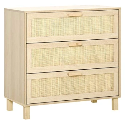 Bild av HOMCOM Byrå med 3 lådor rotting dim. 80 l x 40 cm MDF ljust träutseende
