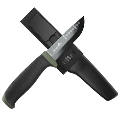 Bild av Hultafors Messer OK4 (Outdoormesser, Scandischliff, Klinge aus japanischem Messerstahl, Härte 58 60 HRC, rutschfester Griff, inkl. Köcher) 483198