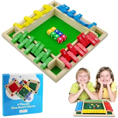 Bild av WTZWYFWJ Shut the box 2 4 spelare brädspel, träbrädspel med 8 tärningar, boxtärningsspel, matematiska spel, för vuxna barn, familjeklass eller bar