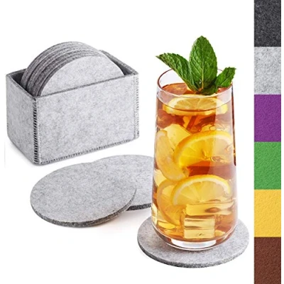 Bild av Sidorenko filtunderlägg runt för glas set om 10 bläck. Box designglasunderlägg i grönt drycker, koppar, bar, premium bordsunderlägg