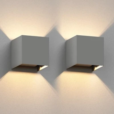 Bild av ledscom.de 2 x CUBEL vägglampa för utomhusbruk, IP65, upp/nedljus, grå matt, fyrkantig, 1x G9 max. 10W