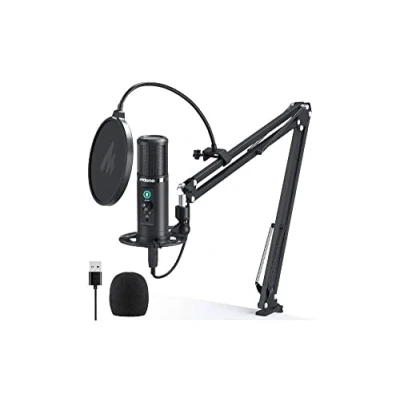 Bild av Maono AU PM422 USB mikrofon med touch tyst panel och mikrofonförstärkningsknopp, övervakning av noll latens 192 KHZ/24 BIT professionell kardioidkondensatormikrofon för bärbar dator, PC, inspelning,