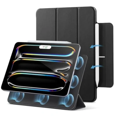 Bild av ESR fodral för iPad Pro 13 tum M4 (2024), magnetiskt med trefaldigt stöd, magnetisk anslutning, stöd penna Pro/Pencil (USB C), automatisk aktivering/standby, hållbart skydd, svart