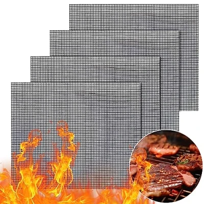 Bild av GWHOLE Set med 4 st grillnät non stick återanvändbart värmebeständigt BBQ teflon grillmattor för grillning av kött, grönsaker, matlagning, bakning, 40 x 33 cm