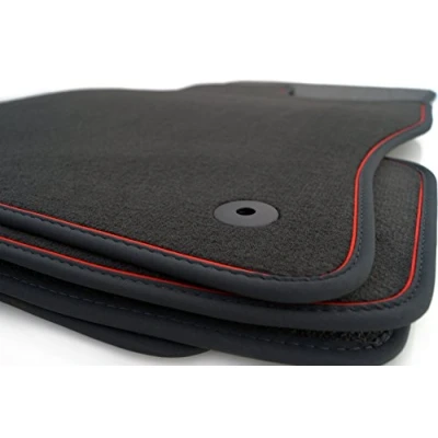 Bild av Golvmattor för Seat Leon 3 4 st RS Cupra premium velour bilmattor set (4 delar) röda dekorremsor tuning, originalkvalitet