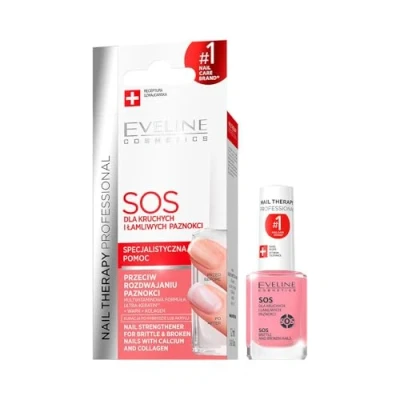 Bild av Eveline Cosmetics nagelterapi professionell SOS stärkande balsam med kalcium och kollagen för ömtåliga, splittrade naglar intensivvård glans 12 ml
