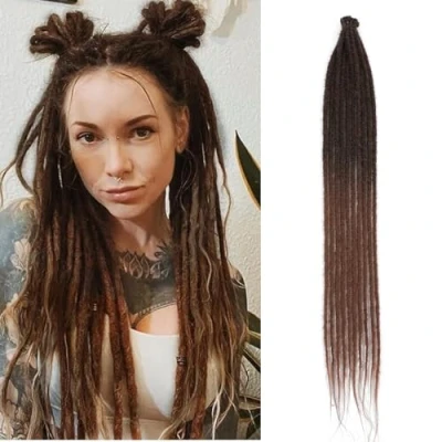 Bild av Dreadlock förlängningar 24 tum Handgjorda Syntetiska Dreadlocks 10 strån Hair Extensions Loc Reggae Extension Crochet Braiding Syntetiskt för kvinnor Ombre Brown(SE Strands 24inch, 1B/30)
