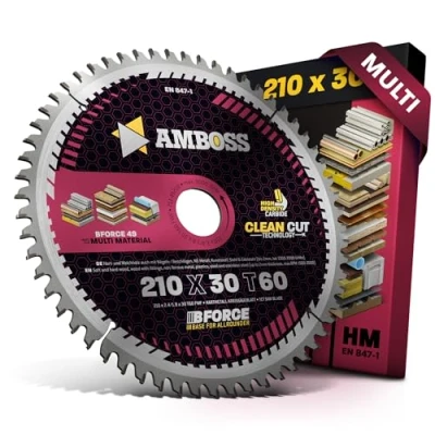 Bild av HM cirkelsågblad 210 x 30 Z60 plattand med utbytbar fas för multi finskuren. AMBOSS WERKZEUGE® Sågblad mm komp. till HBM Dewalt DWE7485 DCS777T2 QW. Festool, Einhell Parkside, Dewalt,
