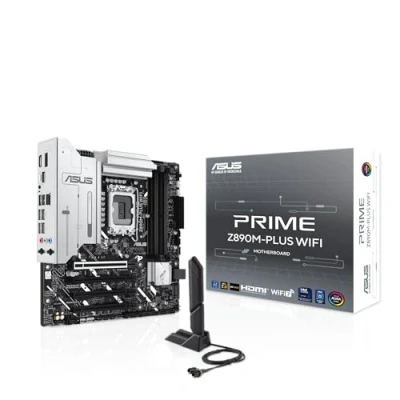 Bild av ASUS Intel PRIME Z890M PLUS WIFI, mATX moderkort, 10+1+2 + 1 steg, PCIe 5.0, GPU, nästa generation 20 Gbps USB C port, 3 M.2 platser, Wi Fi 7, Q antenn