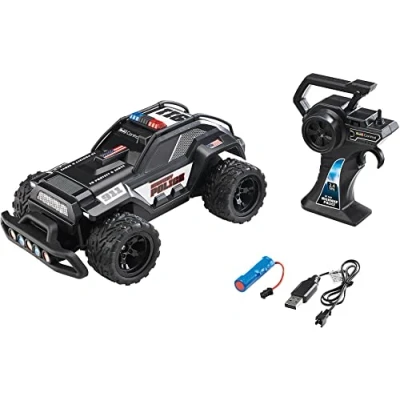 Bild av Revell Control 24455 RC Car Highway Police, GHz fjärrkontroll, LED blå ljusbalkar, körbatteri, stora däck, 28 cm fjärrstyrd bil, svart
