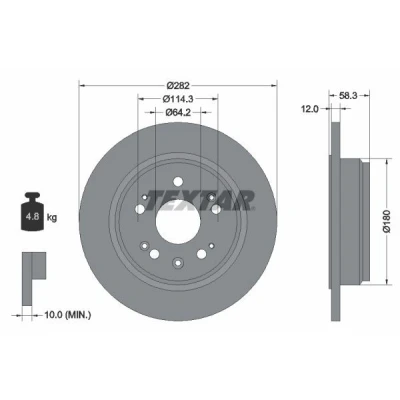 Bild av TEXTAR 92144500 Disque de frein 282 12 05/10 114,3 plein sans boulon fix roue, moyeu roue HONDA: FR V, Stream I