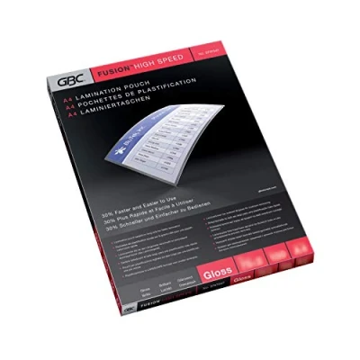 Bild av GBC HighSpeed lamineringsfolier A4 100 mic, för upp till 30% snabbare laminering, robusta lamineringsväskor i pack, glänsande, transparent, 3747525
