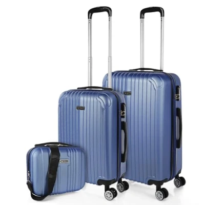 Bild av ITACA Set 2 Resväskor och skönhetsfodral 4 hjul ABS. Styv lätt. Hänglås. Extensible. Medium + Stort Skönhetsfodral, Blå Safir