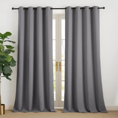 Bild av Nicestown gardin 240 cm lång vardagsrum modern tjock mot kylan gardiner grå ogenomskinlig mörkläggningsgardin öljetter öljettskynke set om 2, H x B 140