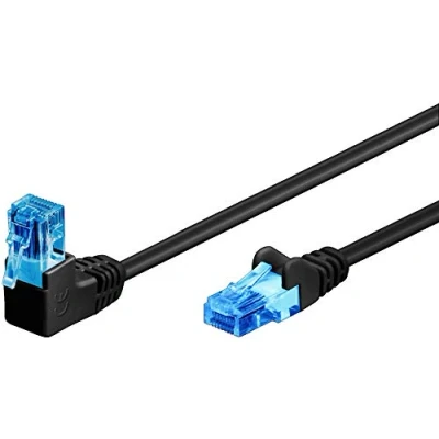 Bild av goobay 51529 CAT 6A patchkabel, 90 graders kontakt, nätverkskabel, Ethernet, Playstation, Xbox, LAN kabel, DSL, U/UTP, RJ45 svart, 1 meter