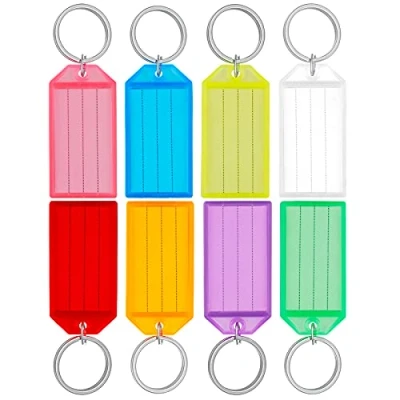 Bild av Uniclife 40 stycken nyckelbrickor 5 cm plastnyckelkedjebrickor med linjerade blanka pappersetiketter Transparenta lock och splitringar Robusta identifierare av föremål, 8 färger