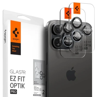 Bild av Spigen Glas.tR EZ Fit Optik Pro Kamera Skärmskydd kompatibel med iPhone 16 Pro/16 Max/15 Pro/15 Max/14 Pro/14 Max, 2 Stycken, ZeroOne Edition, Inget fel på blixtfunktionen, 9H härdat Glas